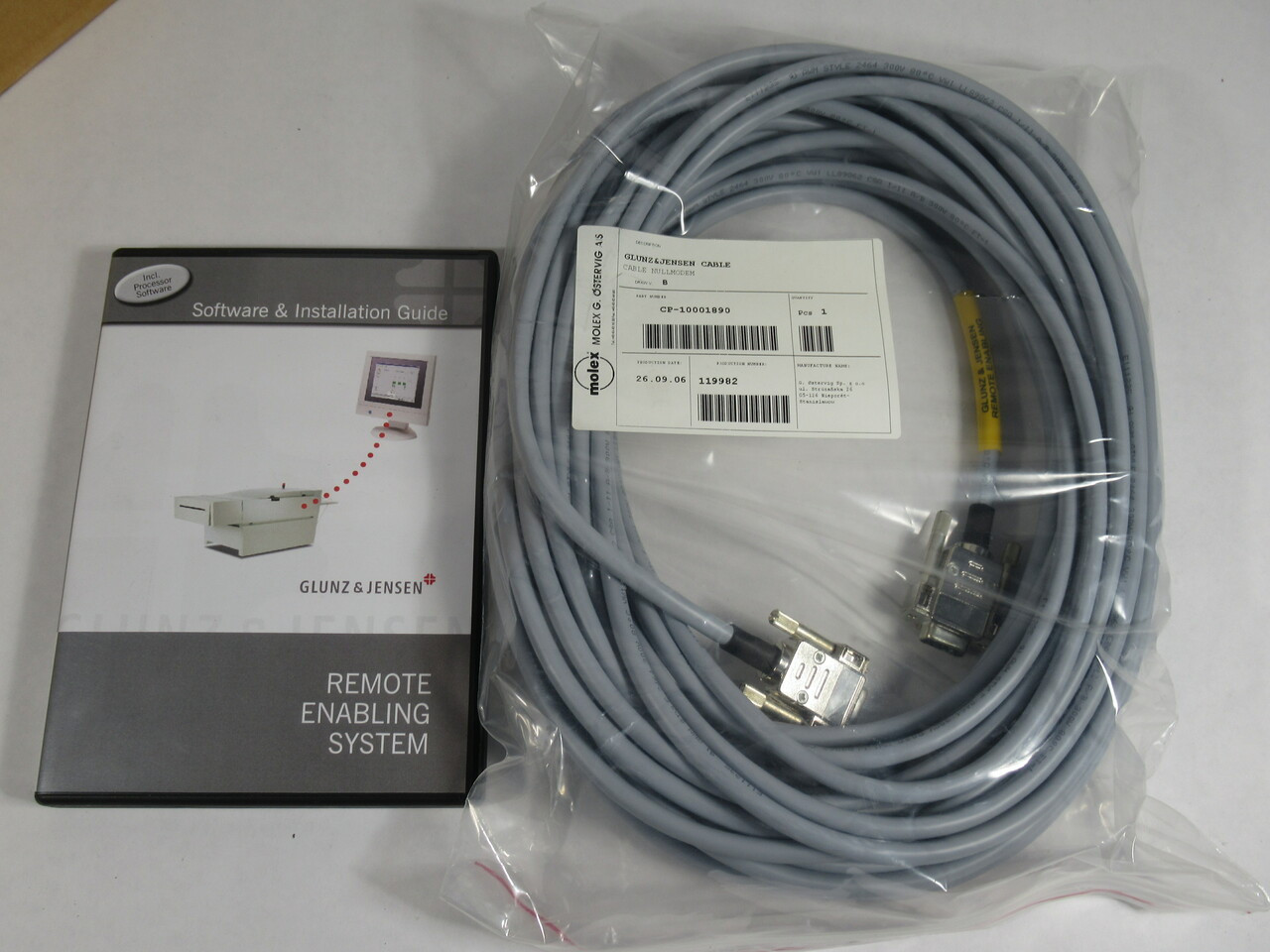 Glunz & Jensen CP-10001890 Remote Enabling System Cable and CD NEW