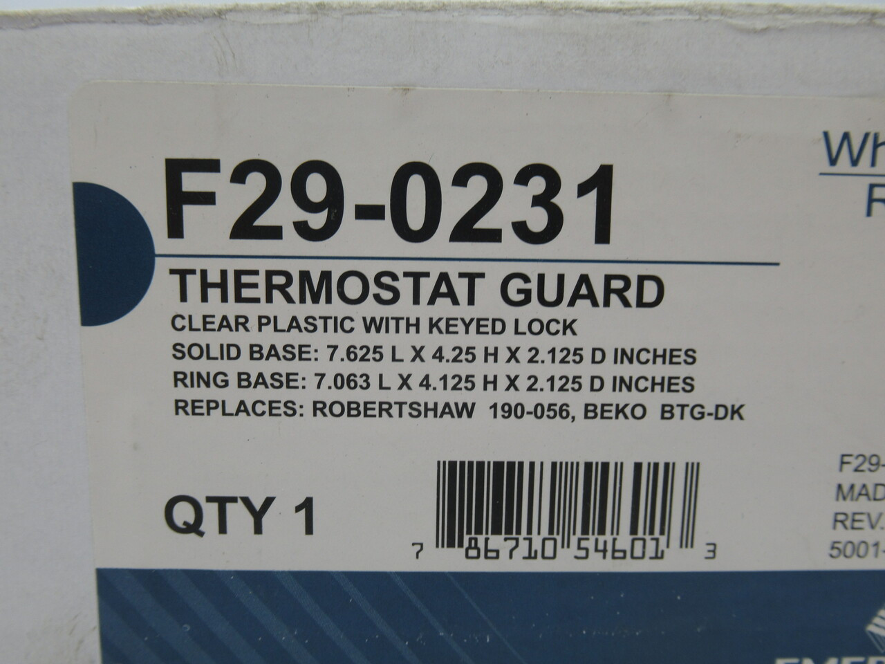 WhiteRodgers F290231 Plastic Thermostat Guard w/Keyed Lock *Cosmetic