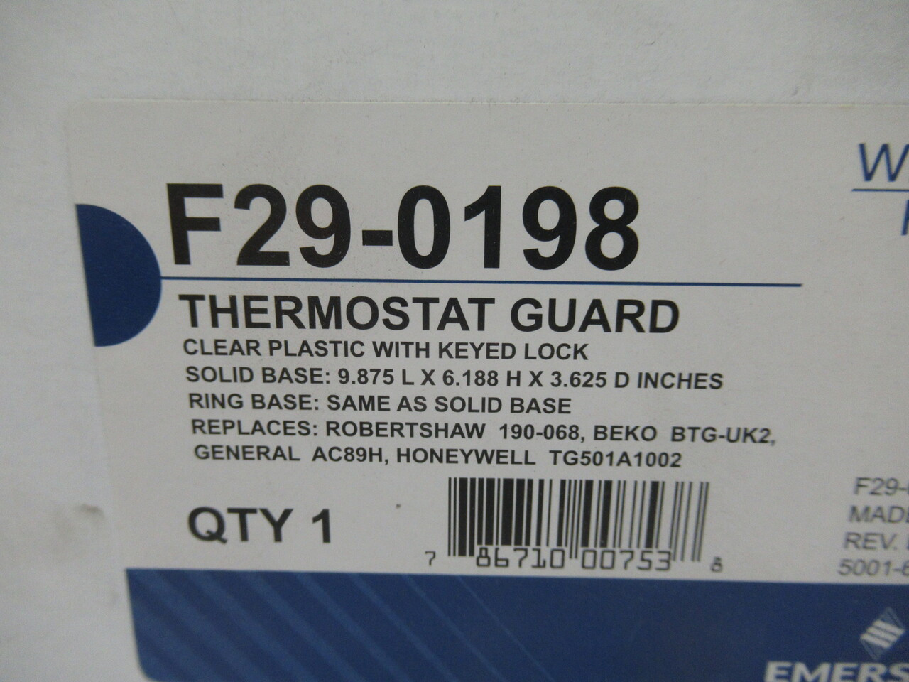 White-Rodgers F29-0198 Plastic Thermostat Guard w/Keyed Lock *No Hardware* NEW