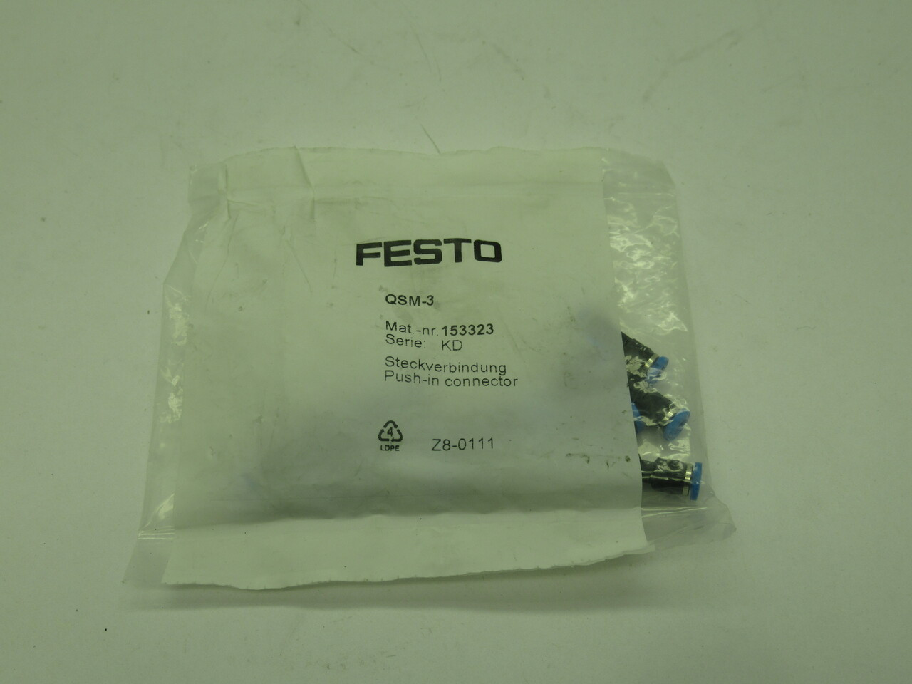 Festo 153323 QSM-3 Push In Connector 3mm Tubing OD Pack Of 10 NWB