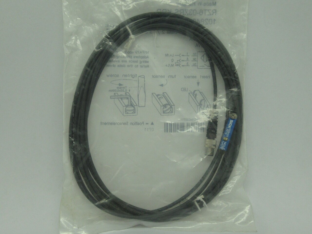 Sick RZT6-03ZRS-KRD T-Slot Cylinder Sensor Cordset 10-30V 500mA 9mm 3Pin 4m NWB