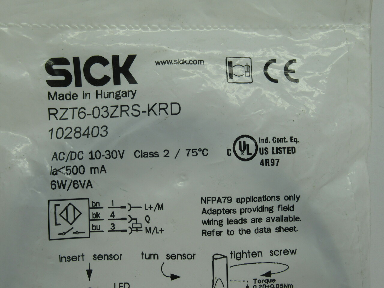 Sick RZT6-03ZRS-KRD T-Slot Cylinder Sensor 10-30VAC/DC NO SCREW/OPEN BAG NWB