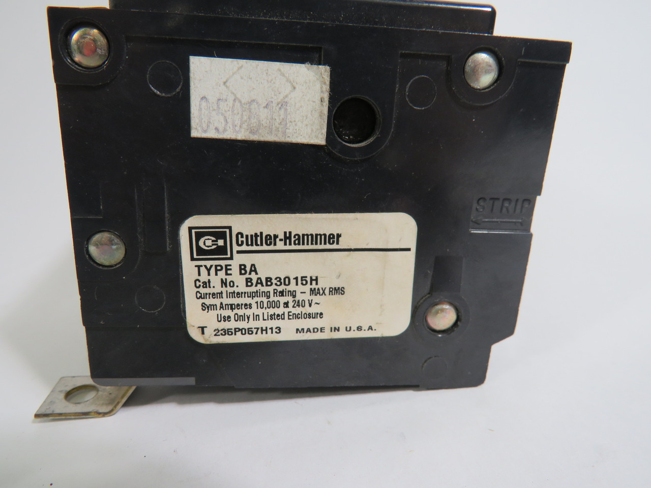 Cutler-Hammer BAB3015H Circuit Breaker 15A 240V 3 Pole Type BA HACR USED