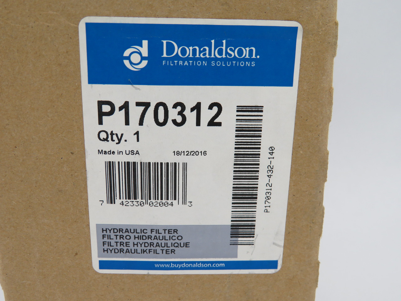 Donaldson P170312 Hydraulic Filter 3.13"OD 5.52"L SHELF WEAR/Open Box NEW
