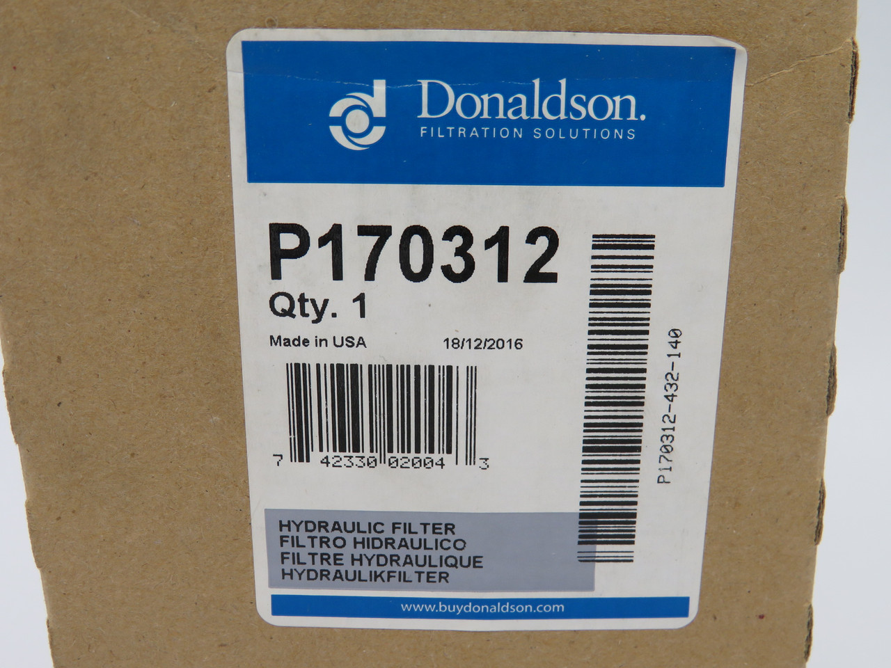 Donaldson P170312 Hydraulic Filter 3.13"OD 5.52"L 2-12UN Thread *Sealed Box* NEW