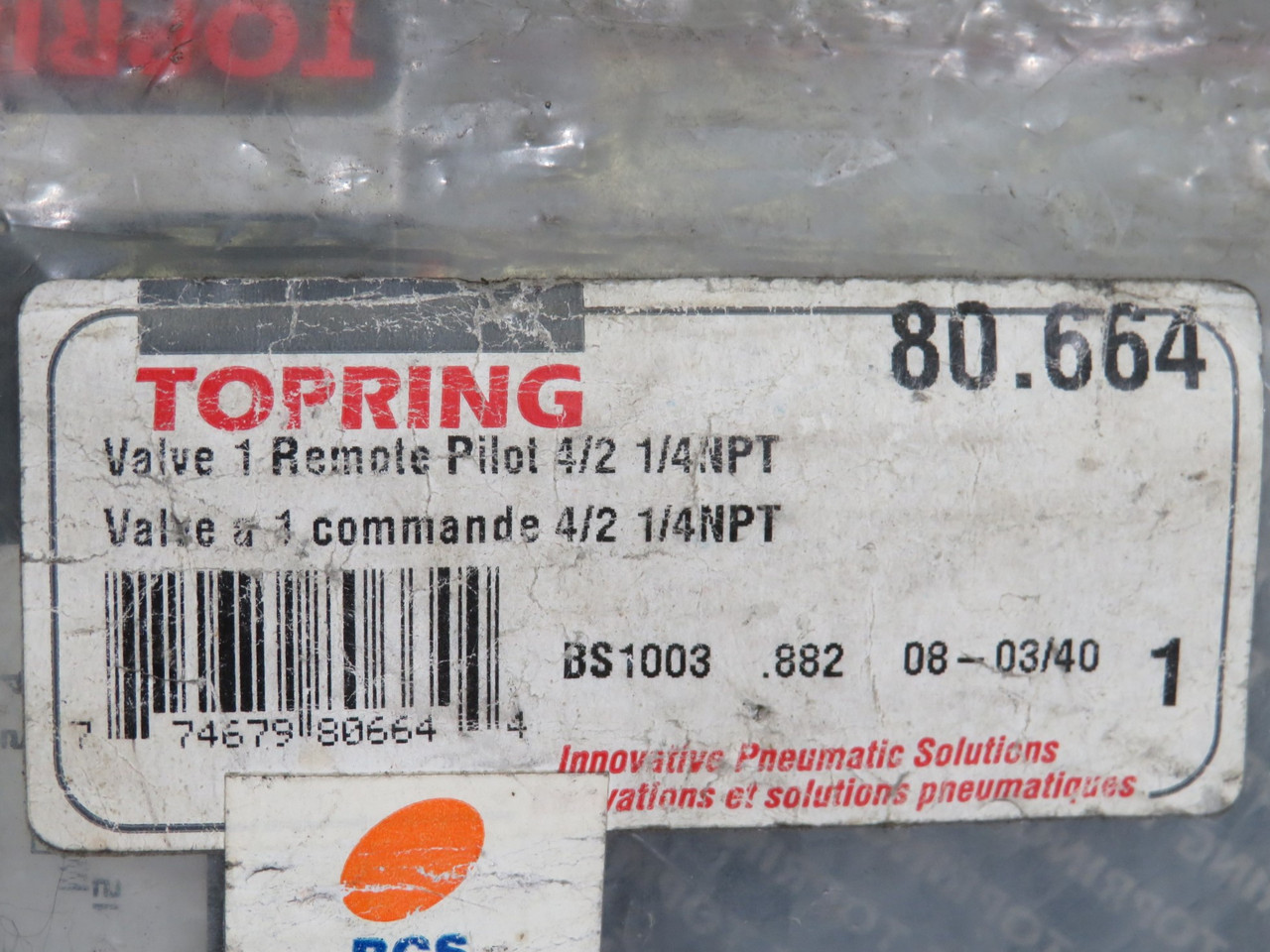 Topring 80.664 Valve Remote Pilot 4/2 1/4"NPT *Sealed Bag* NWB