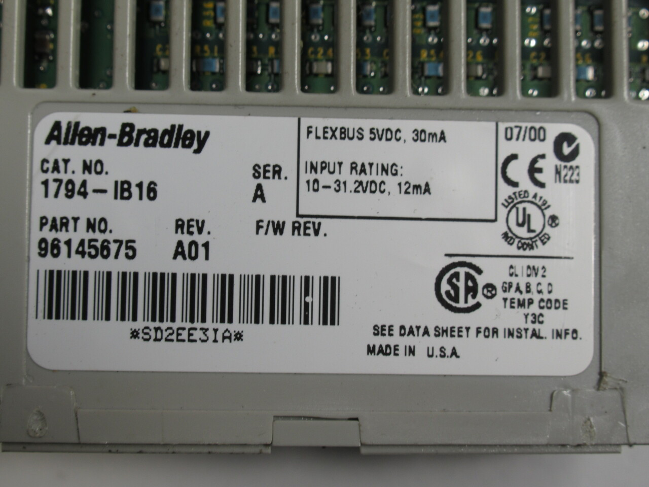 Allen-Bradley 1794-IB16 Ser A Flex I/O 24VDC Sink Input 96145675 Rev A01 USED