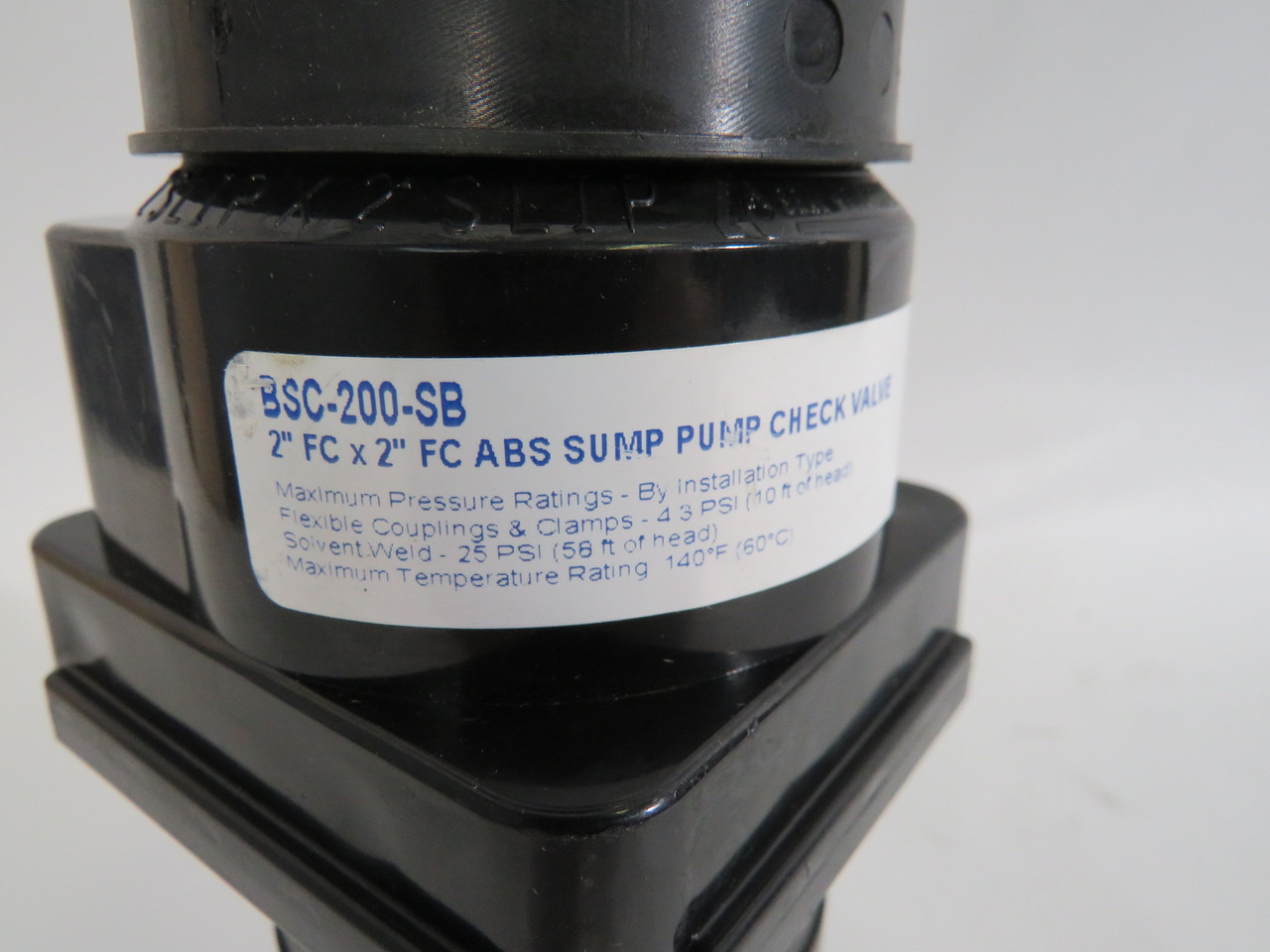Boshart BSC-200-SB 2" FC x2" FC ABS Sump Pump Check Valve USED
