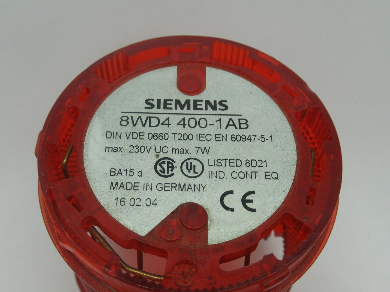 Siemens 8WD4-400-1AB Stack Light 7W 230VAC/DC w/Bulb *No Gasket* RED USED