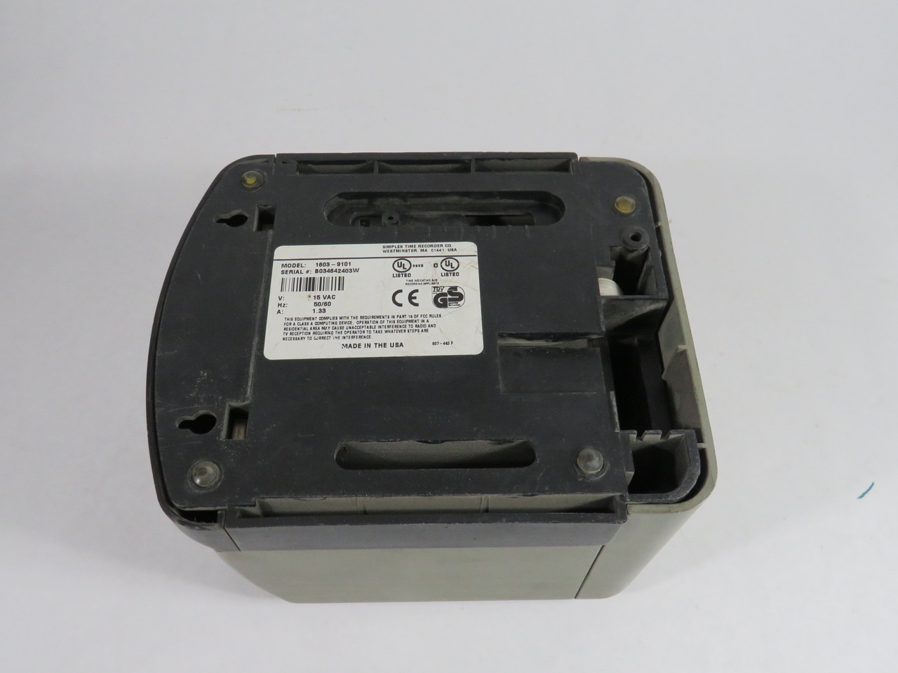 Simplex 1603-9101 Electronic Time Clock 15VAC 50/60Hz *No Cable/Cos DMG* USED