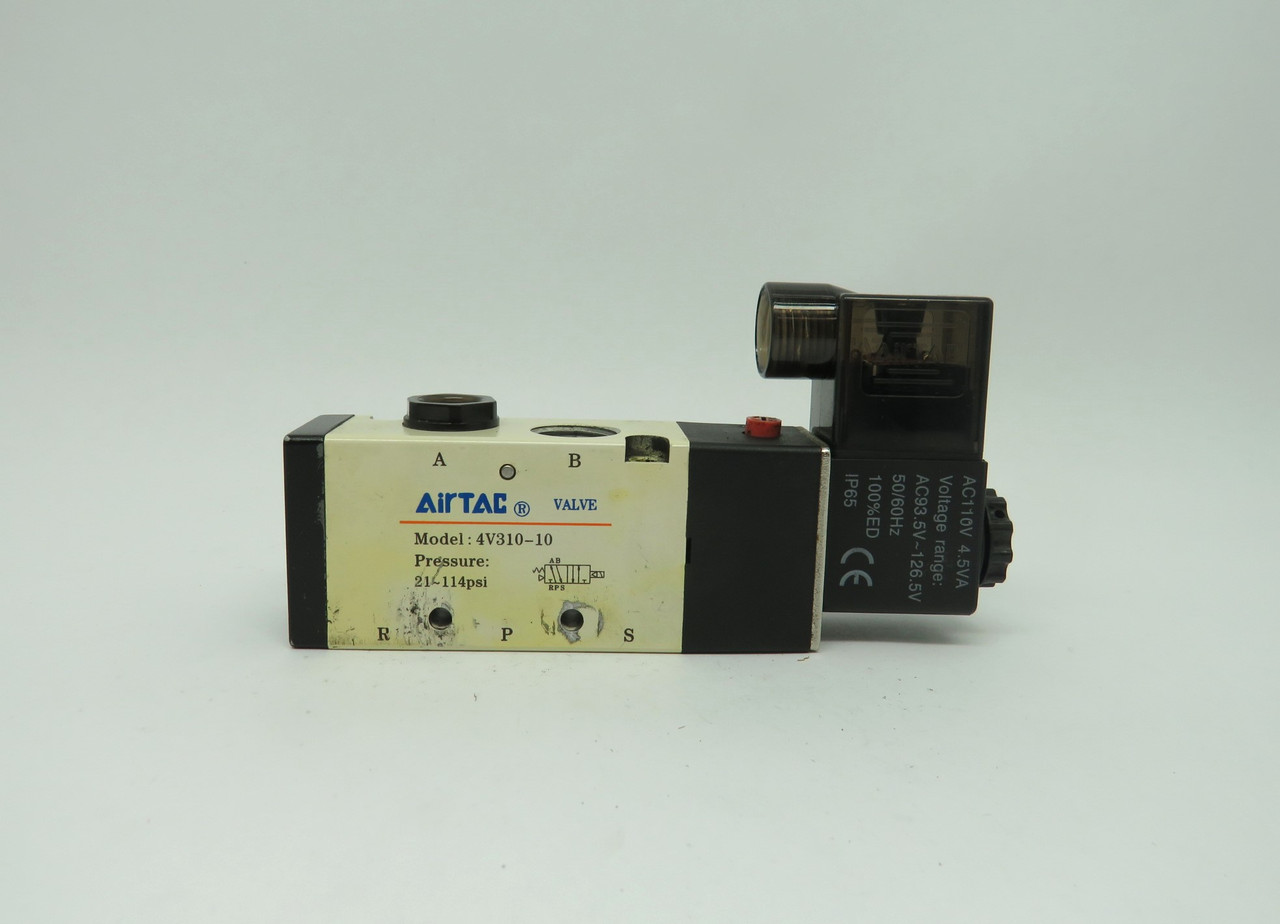 AirTac 4V310-10 Solenoid 3/8" Air Valve 21-114PSI W/ AC110V Coil USED