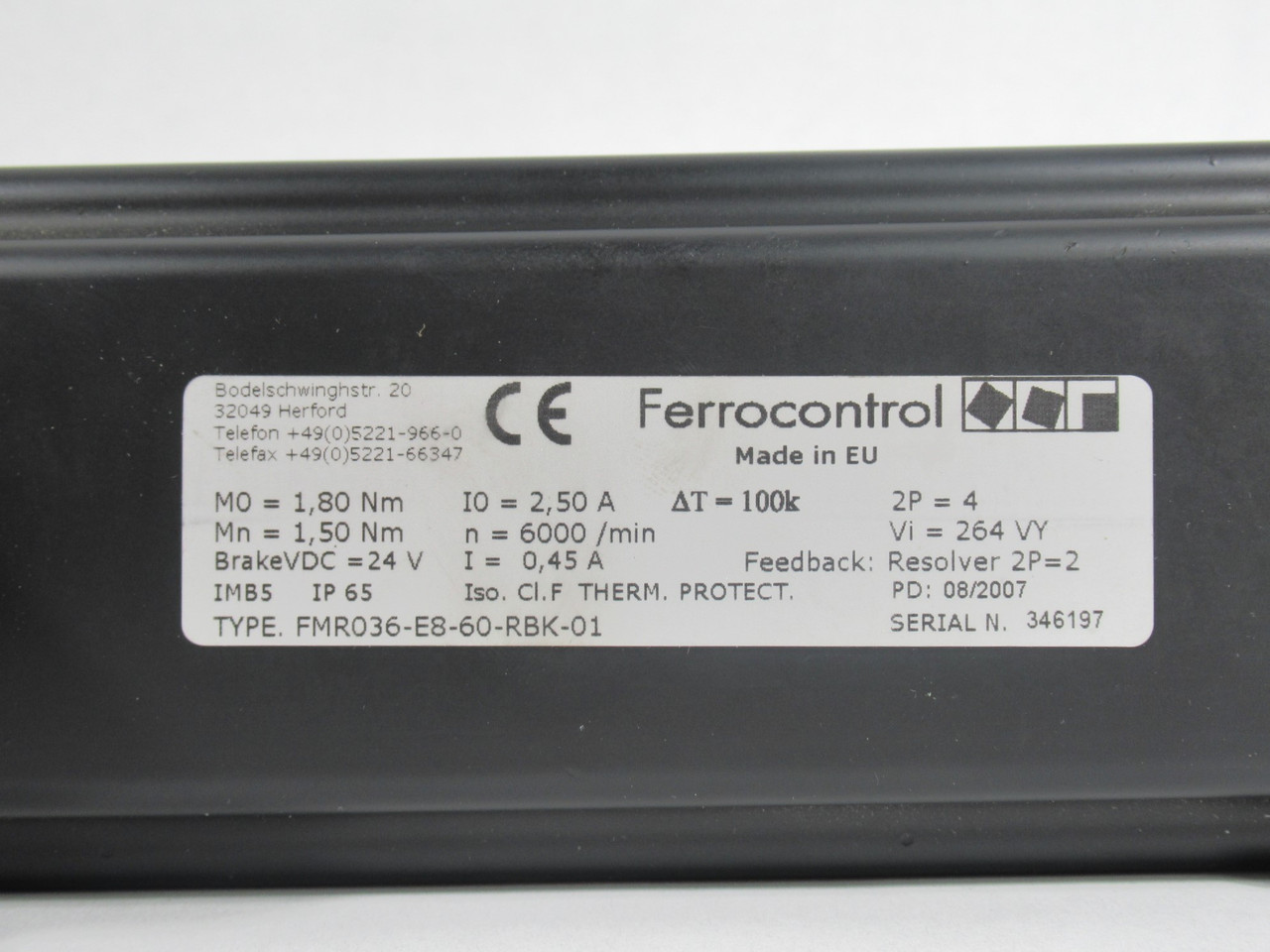 Ferrocontrol FMR036-E8-60-RBK-01 Servo Motor 6000RPM 24VDC *Open Box* NEW