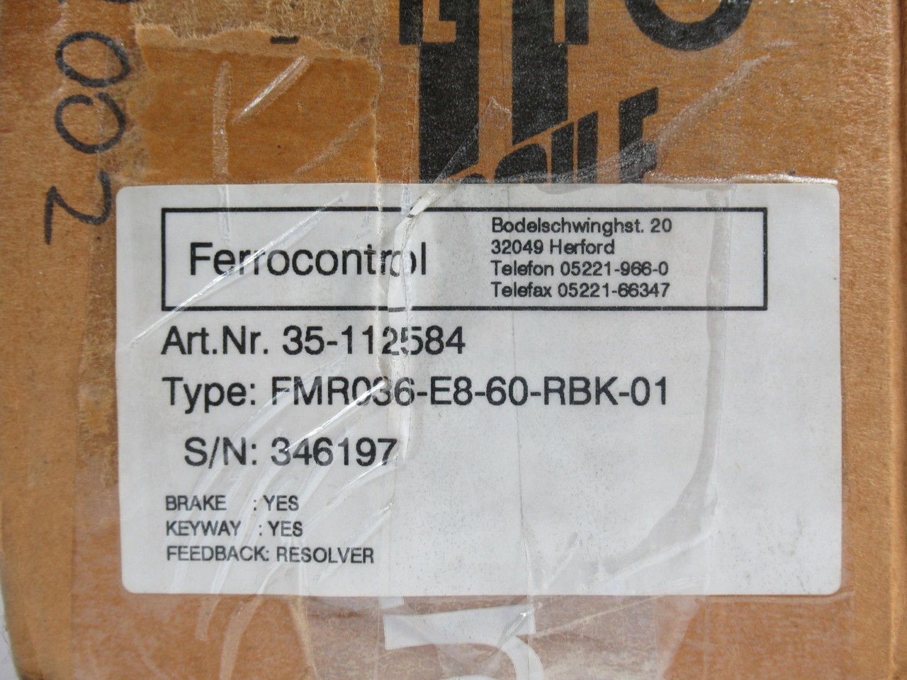 Ferrocontrol FMR036-E8-60-RBK-01 Servo Motor 6000RPM 24VDC *Open Box* NEW