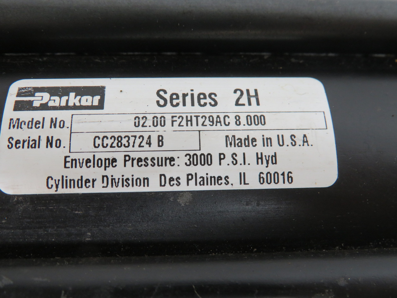 Parker 02.00F2HT29AC-8.000 Hydraulic Cylinder 2" Bore 8" Stroke *COS DMG* USED
