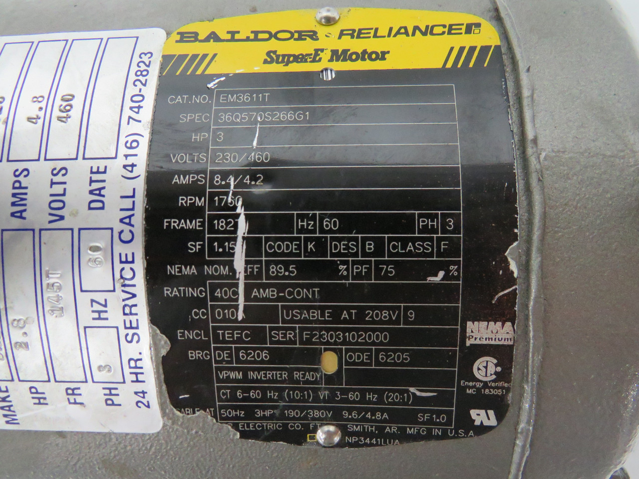 Baldor 2.8HP 1725RPM 460V 145T TEFC 3Ph 4.8A 60Hz COSMETIC DAMAGE USED