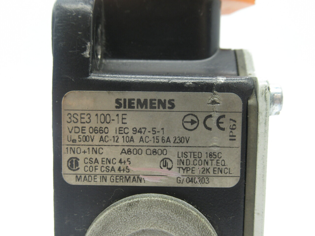 Siemens 3SE3-100-1E Limit Switch 500V 10A 1N.O 1N.C *Broken Lever* USED