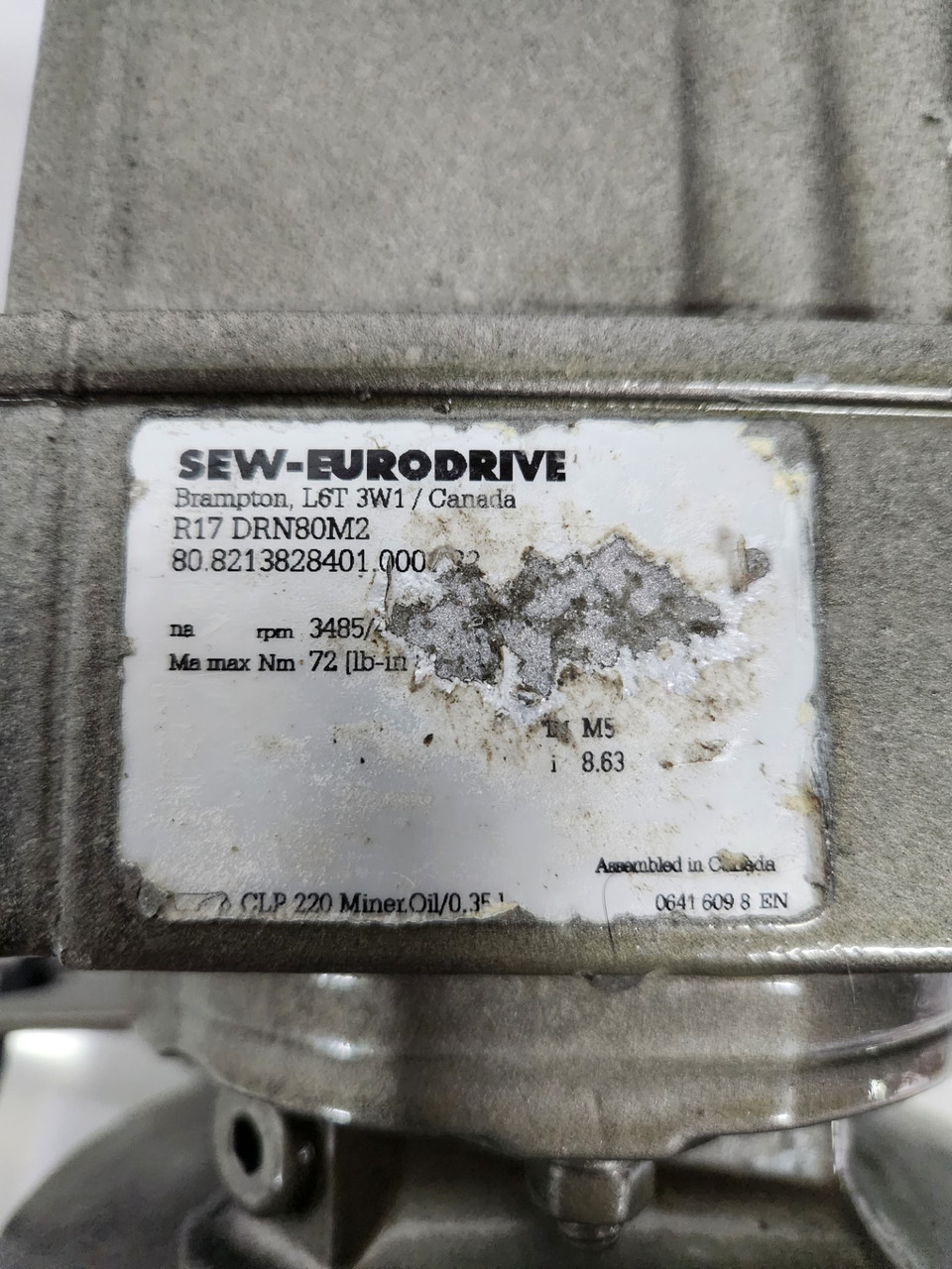 Sew-Eurodrive AC Gearmotor 8.63:1 26Nm 1.5HP 3485/404RPM 330/575V w/Gear USED