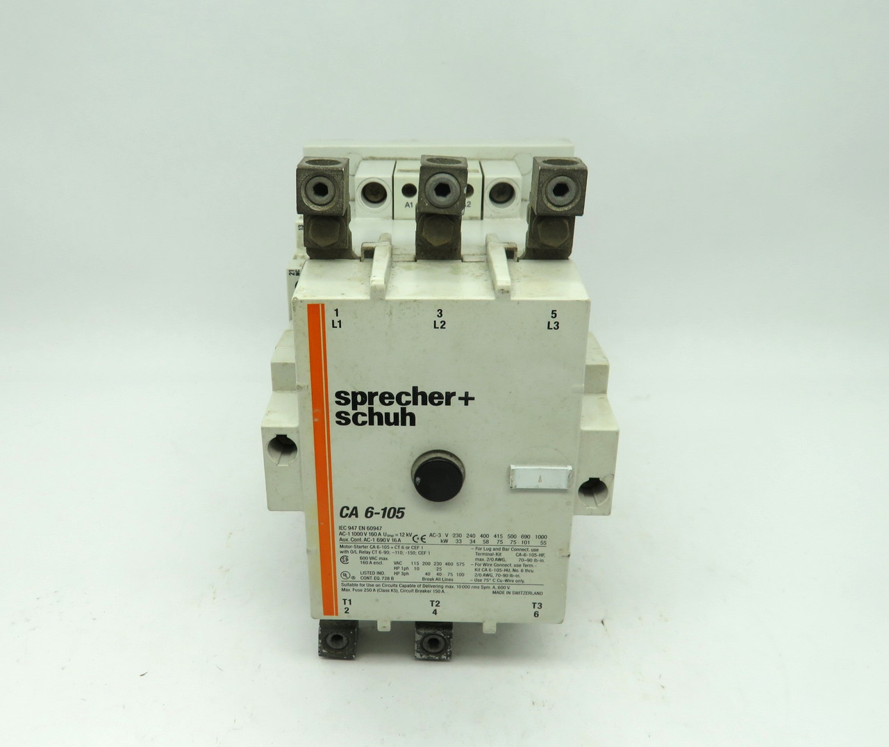 Sprecher + Schuh CA6-105-11-120B Contactor 105/120V *Missing Lug* USED