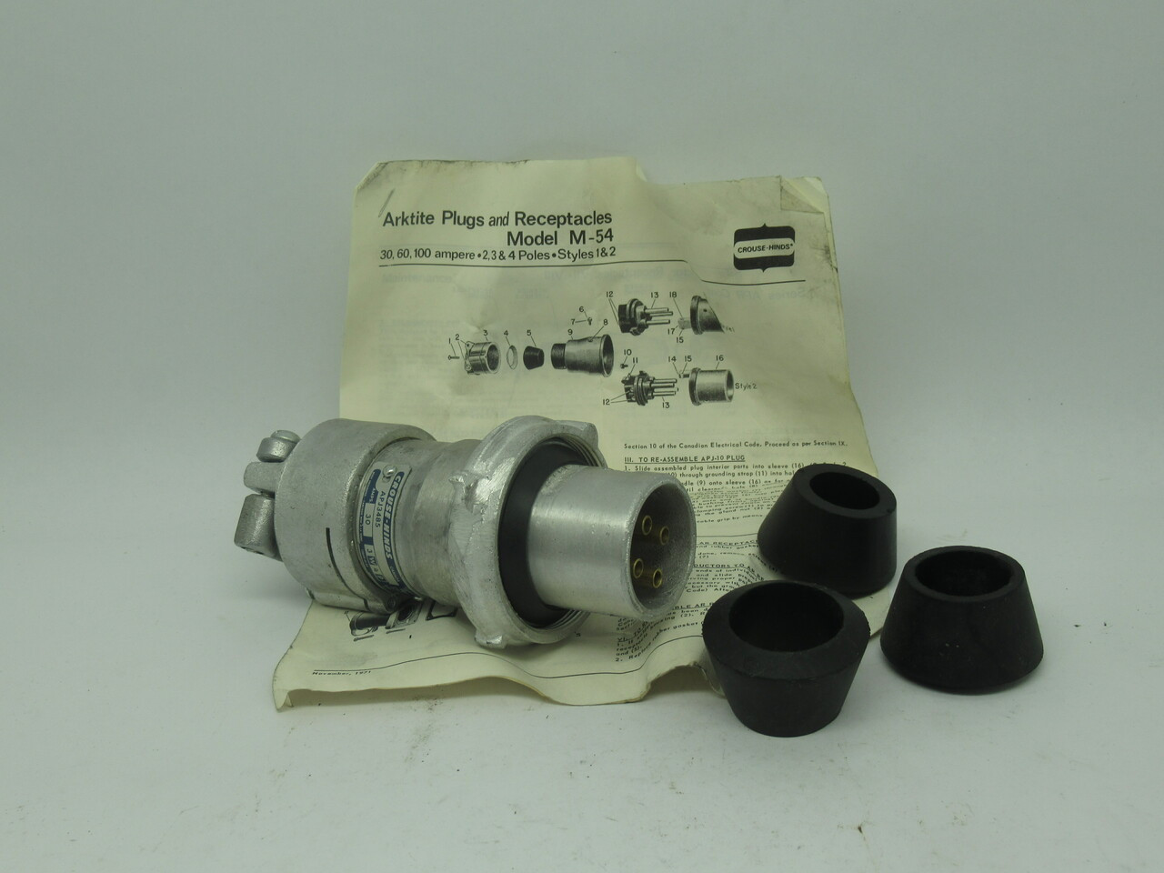 Crouse-Hinds APJ3485-M54 Arktite Plug Kit 30A 250VDC 600VAC 3W 4P USED