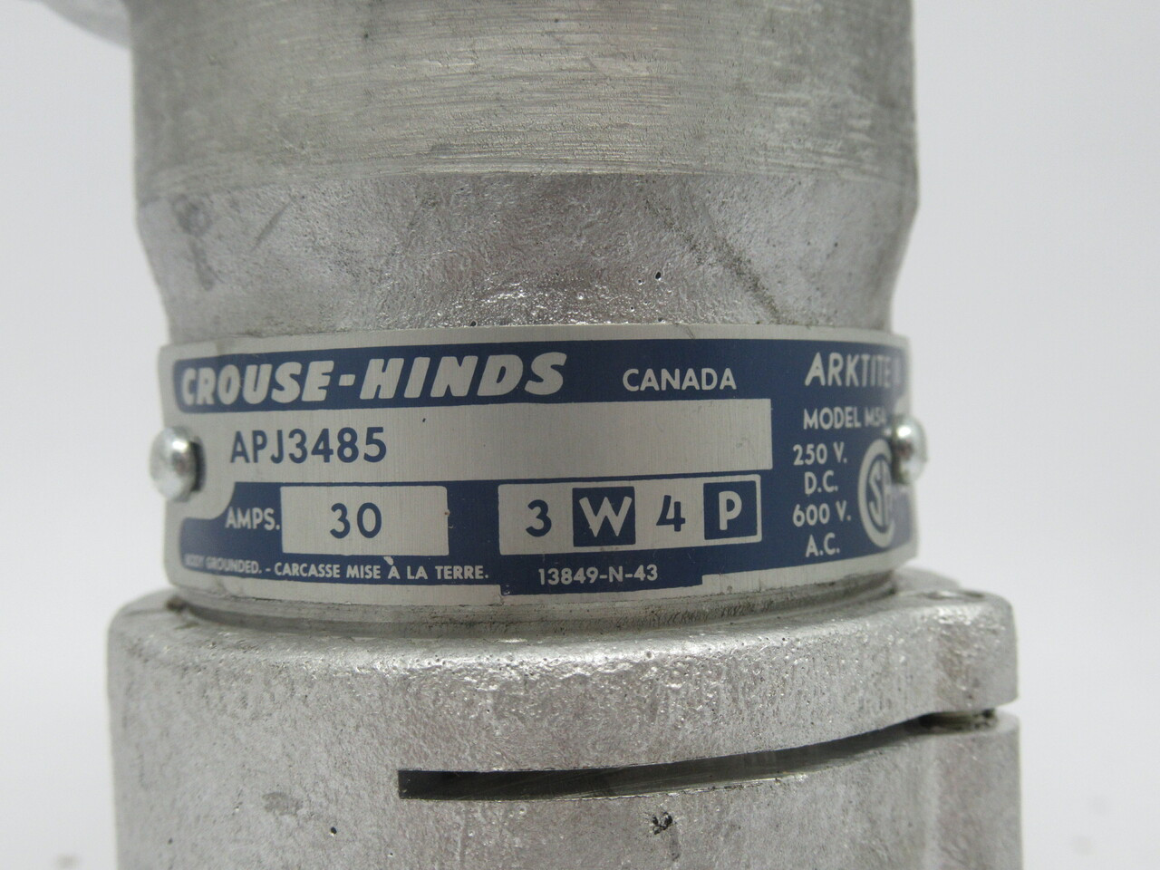 Crouse-Hinds APJ3485-M54 Arktite Plug Kit 30A 250VDC 600VAC 3W 4P USED