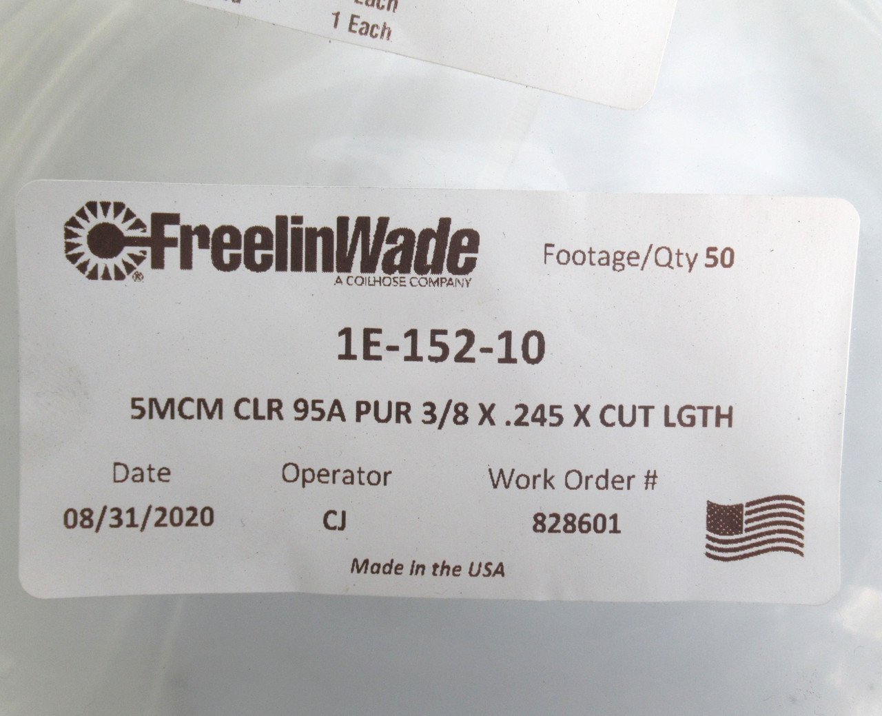 Freelin-Wade 1E-152-10 Firm Polyurethane Tubing 1/4"ID 3/8"OD *48.5Ft* NWB