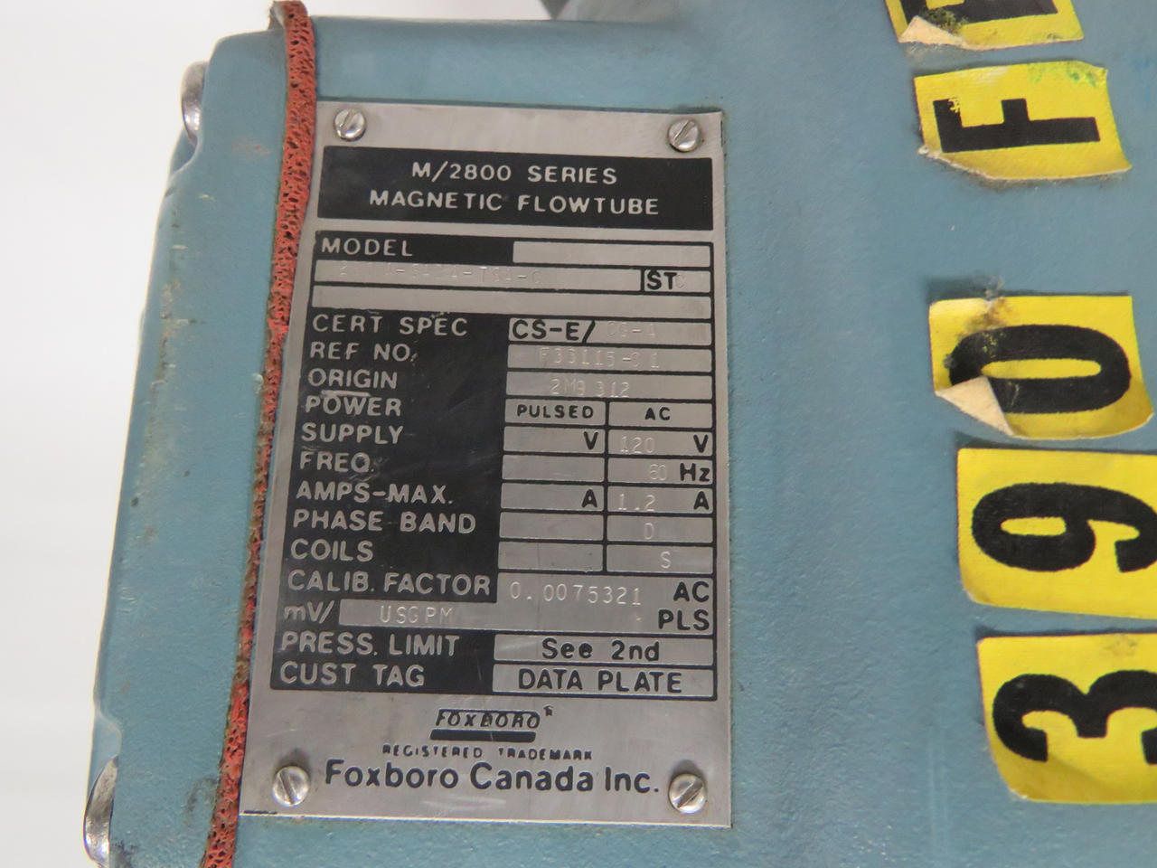 Foxboro 2804-SABA-TSA-G Magnetic Flowtube Size 4" 120VAC 60Hz 1.2A USED