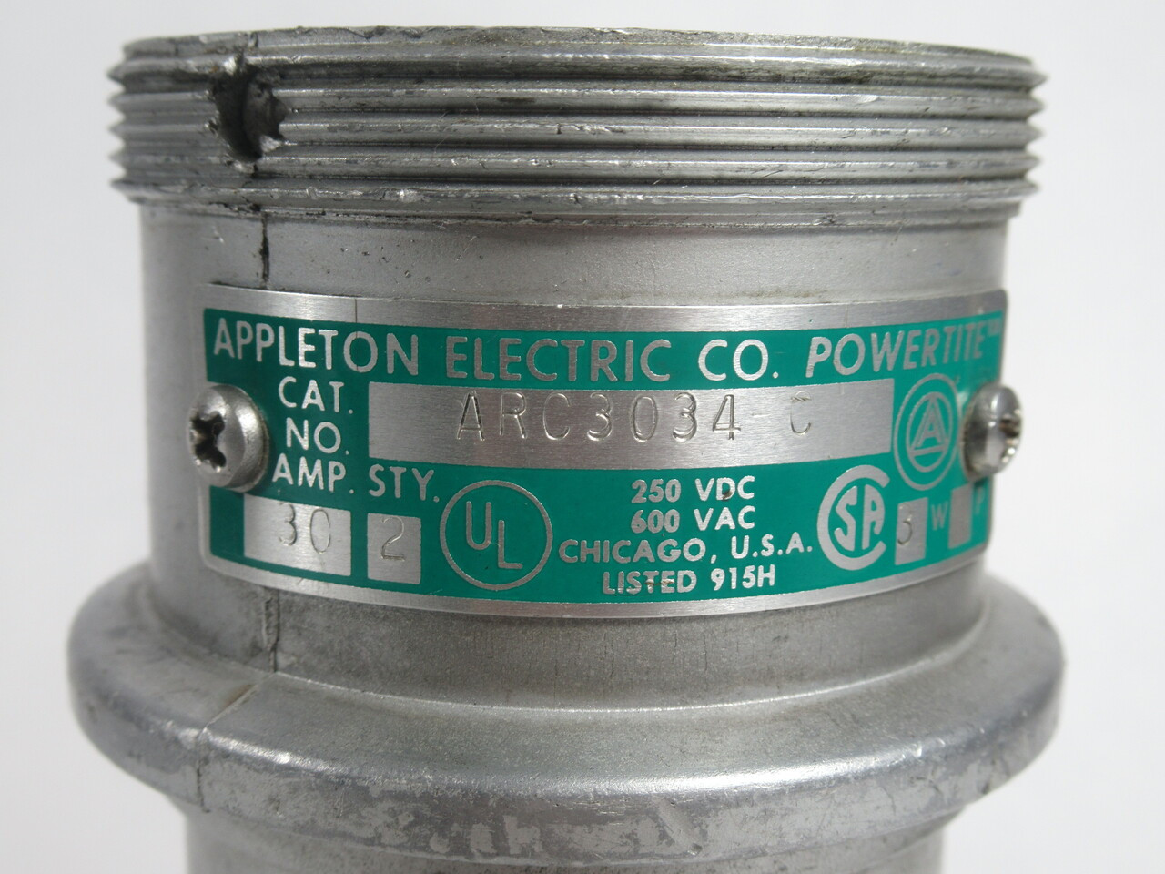 Appleton Electric ARC3034-C Powertite Connector 30A 250VDC 600VAC 4P 3W USED