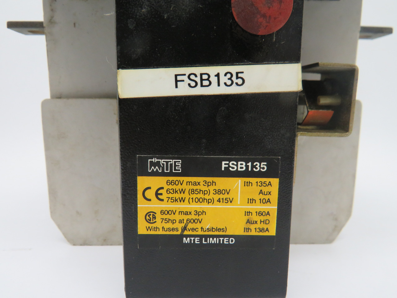 MTE FSB135 Fusible Disconnect Switch 135A 600V 75HP NO HANDLE/COVER USED