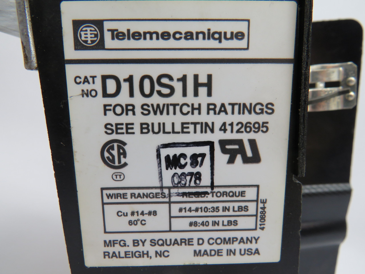 Telemecanique D10S1H Fused Disconnect Switch Base 30A 600V 3Pole *COS DMG* USED