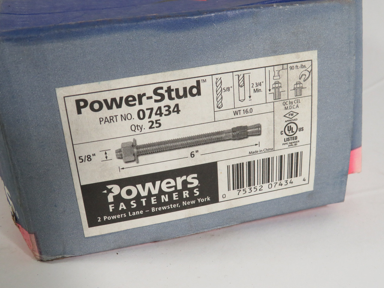 Powers Fasteners 07434 Power Stud 5/8" x 6 25-Pack NEW