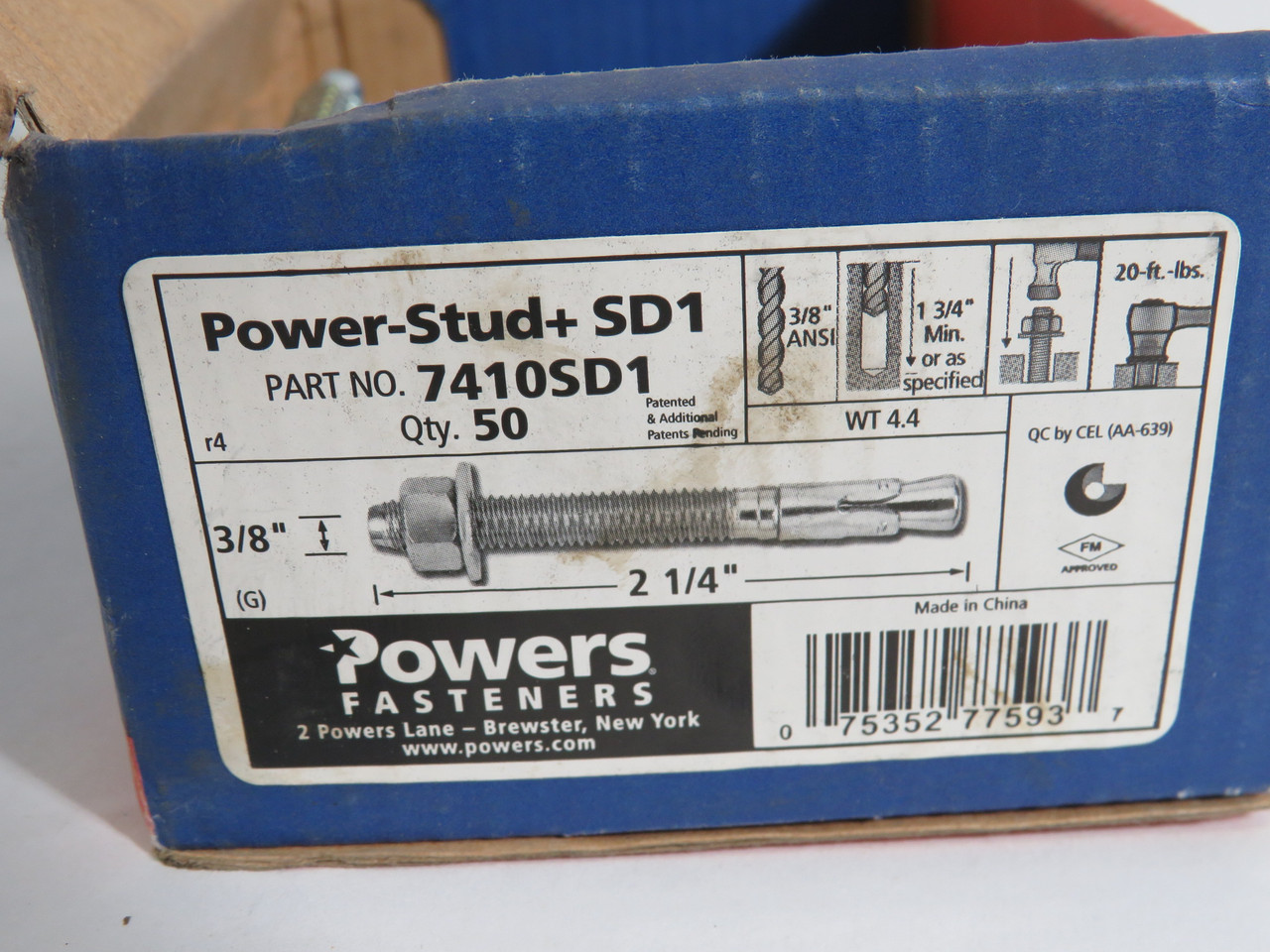 Powers Fasteners 7410SD1 Power Stud 3/8" X 2-1/4" 50-Pack MISSING HARDWARE NEW