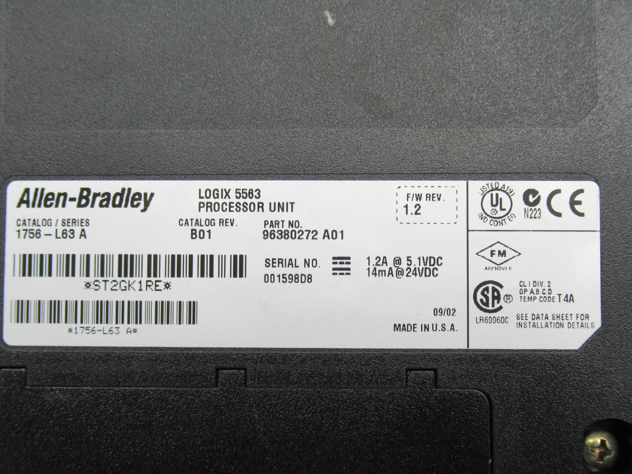 Allen-Bradley 1756-L63 Logix 5563 Processor Ser A Rev. B01 W/ Key USED