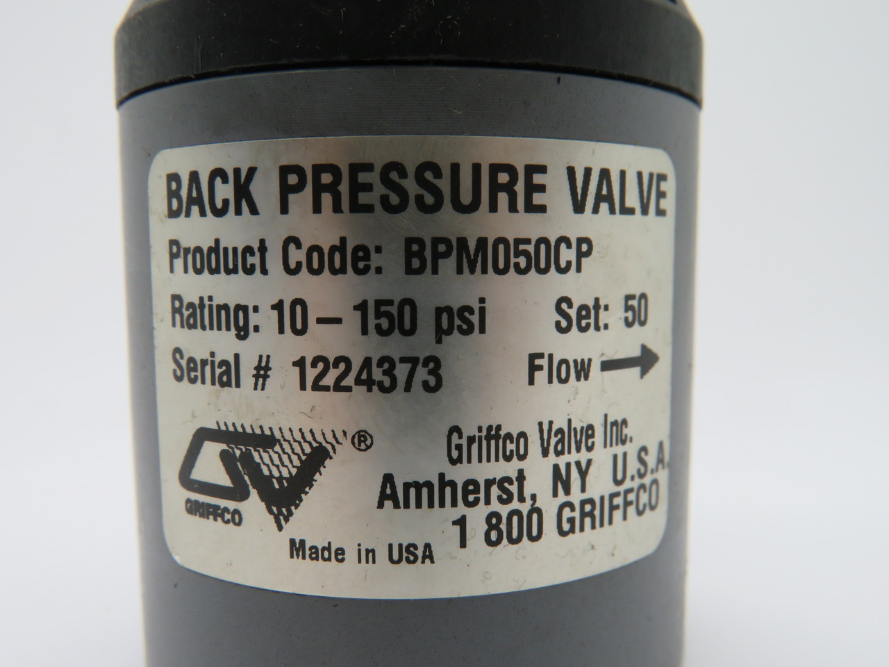 Griffco Valve BPM050CP Back Pressure Valve 1/2" NPT 10-150psi Set: 50 USED