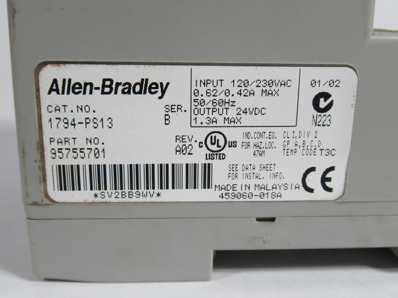 Allen-Bradley 1794-PS13 Series B Rev.A02 Power Supply Module 24VDC 1.3A USED