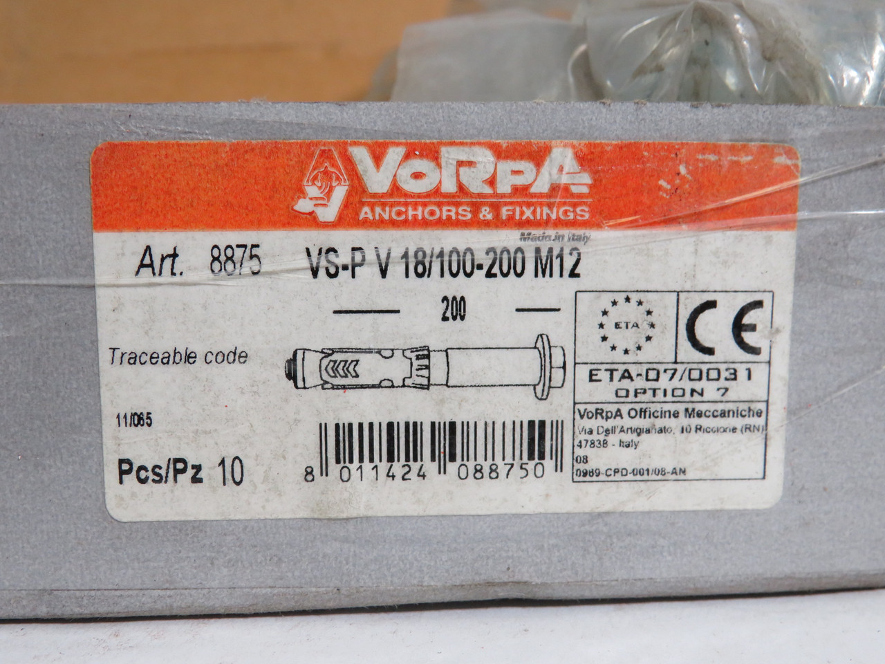 Vorpa VS-PV18/100-200M12 Anchor 8" Length Lot of 12 *Damaged Box* NEW