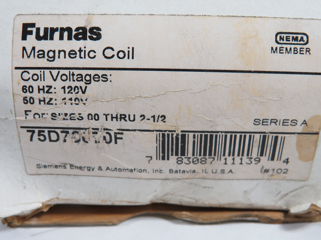 Furnas 75D73070F Series A Magnetic Coil 120/110V 50/60Hz MISSING SCREW NEW