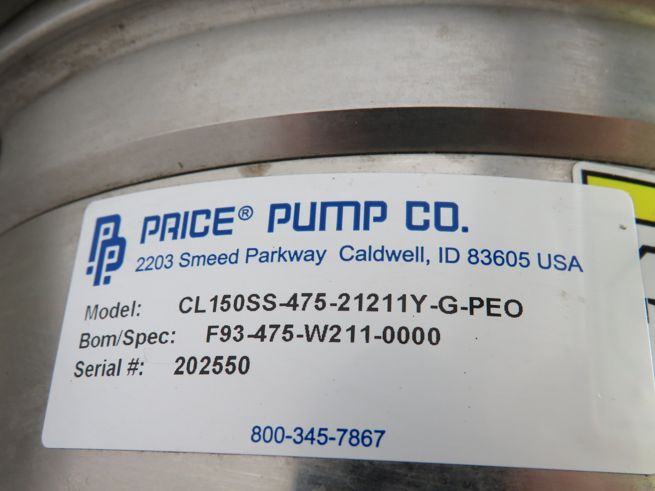 Price Pump CL150SS-475-21211Y-G-PEO C/W Sterling 5HP 3500RPM 575V 184TC USED