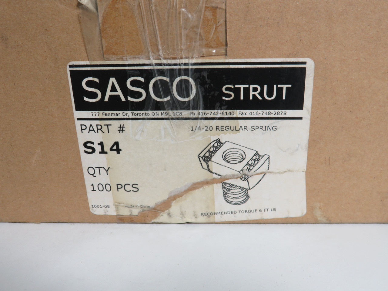 Sasco S14 1/4"-20 Regular Spring Clamping Nut Lot of 100 NEW