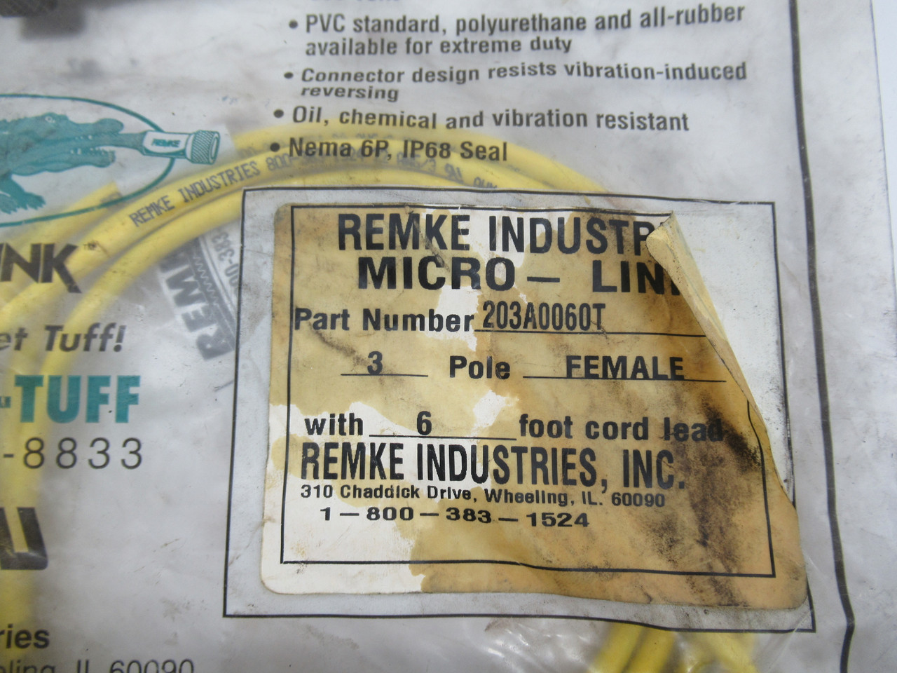 Remke 203A0060T Dual Key Micro-Link Plug Assembly 300V 4A 3P *Sealed Bag* NWB