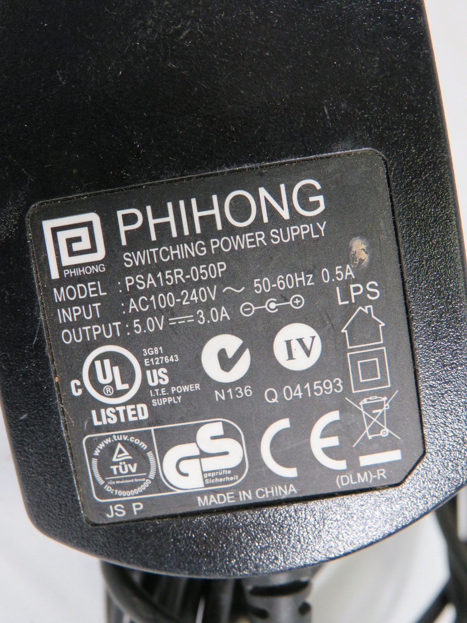 Phihong PSA15R-050P Switching Power Supply Output 5.0V 3.0A Input 100-240V USED