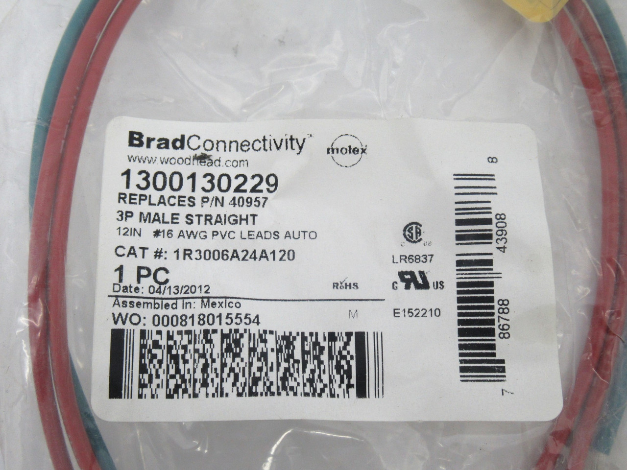 Brad Connectivity 1R3006A24A120 Male Straight Receptacle 600V 13A 3P NWB