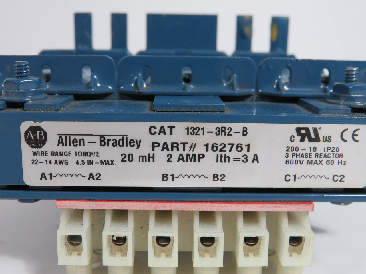 Allen-Bradley 1321-3R2-B Line Reactor 3Ph 20mH 2A 3A 600V 60Hz CHIPPED USED