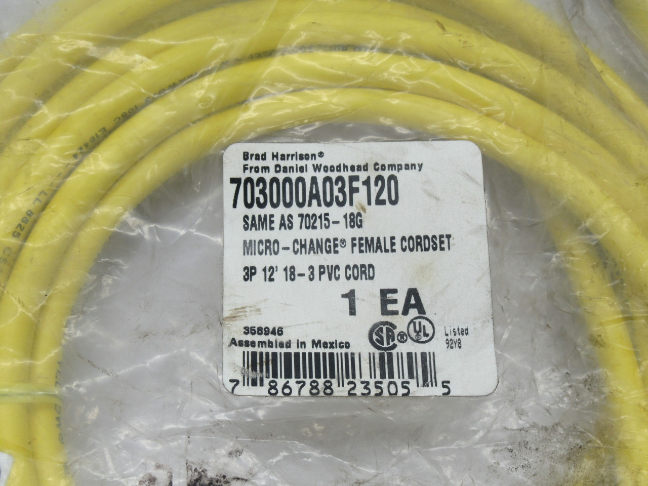Woodhead 703000A03F120 Micro-Change Cordset 3P 12 Feet *Sealed Bag* NWB