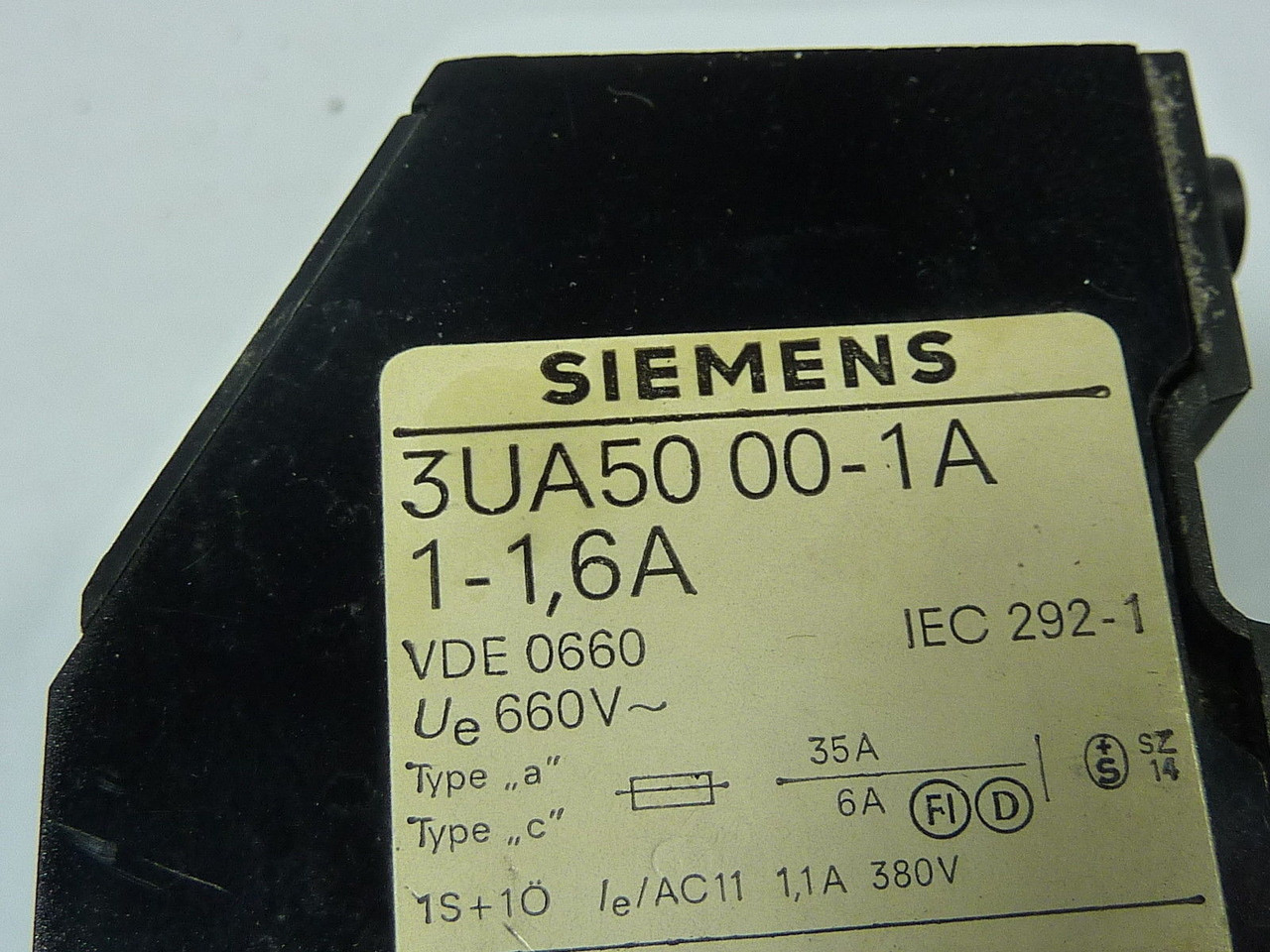 Siemens 3UA50-00-1A Overload Relay 1-1.6A *Cosmetic Damage* USED