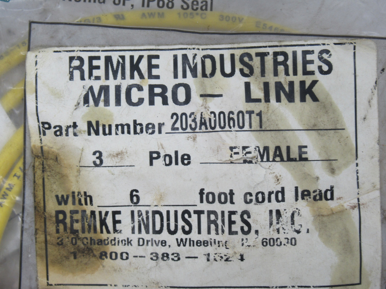 Remke 203A0060T1 Dual Key Micro-Link Plug Assembly 300V 3P *Sealed Bag* NWB