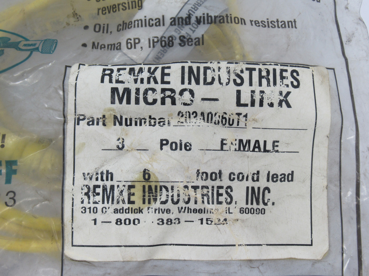 Remke 203A0060T1 Dual Key Micro-Link Plug Assembly 300V 3P *Shelf Wear* NWB