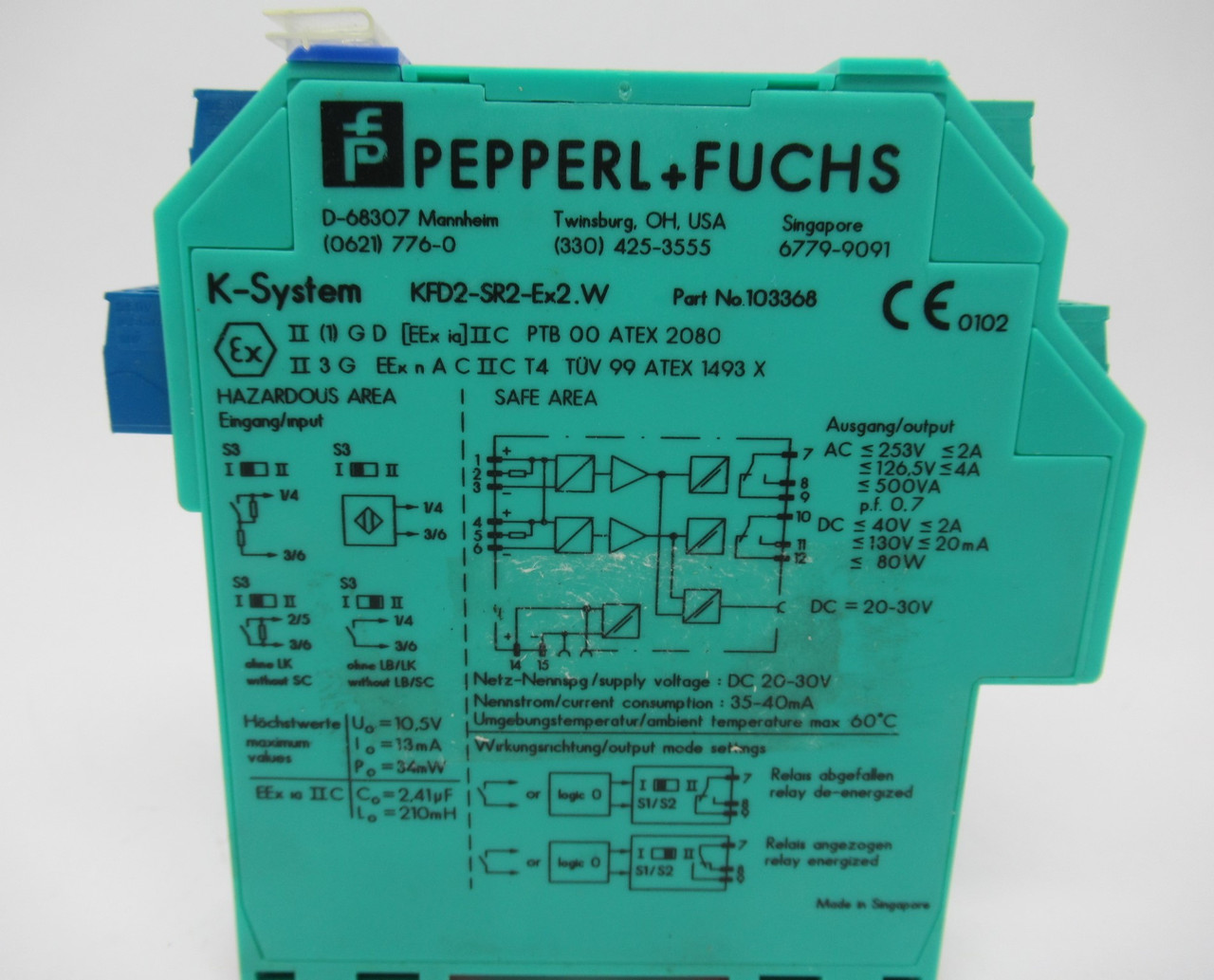 Pepperl+Fuchs KFD2-SR2-Ex2.W Amplifier Switch/Module *Missing Cover* USED