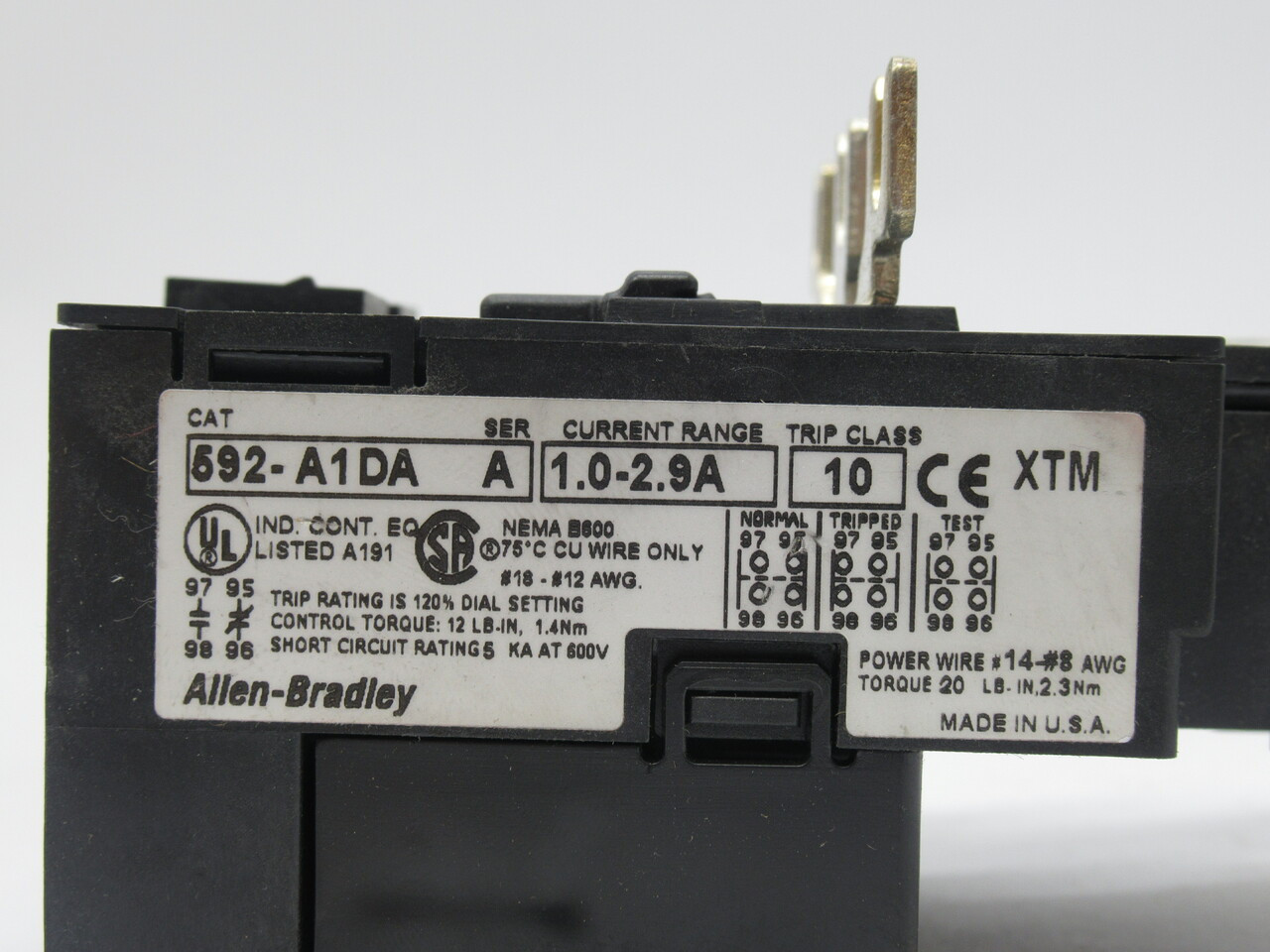 Allen-Bradley 592-A1DA Ser.A Overload Relay 3 Phase Class 10 1.0-2.9A NEW