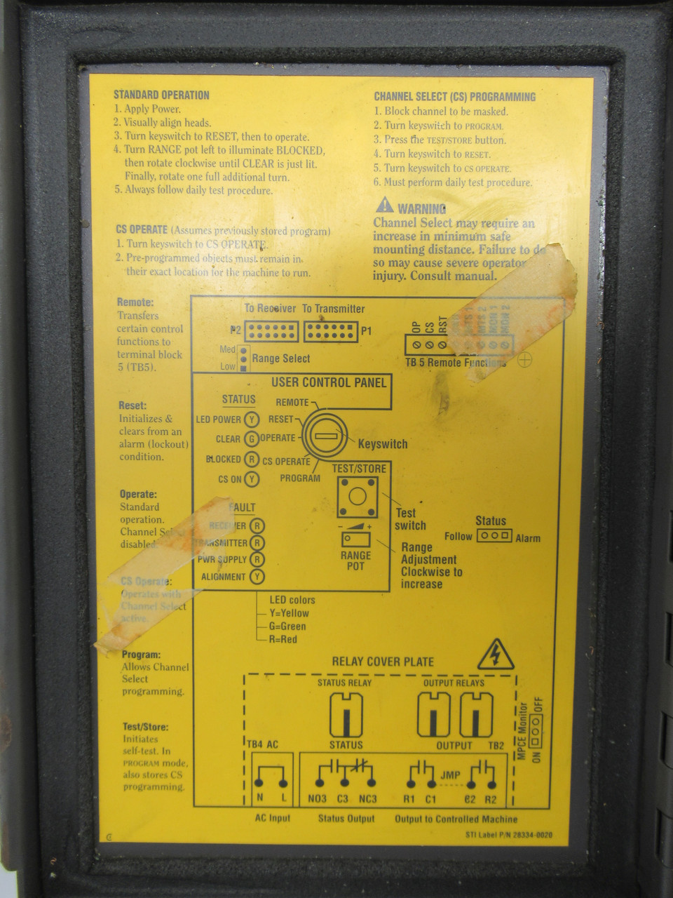 STI MS4320B-2 43268-0200 Minisafe Light Curtain Controller W/ 2 Keys 115VAC USED