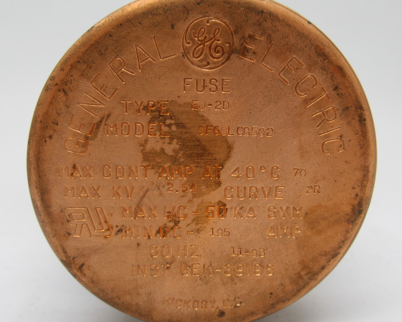 General Electric 9F60LCB502 Motor Starter Fuse 2R 195A 50kA 2.54kV 60Hz USED